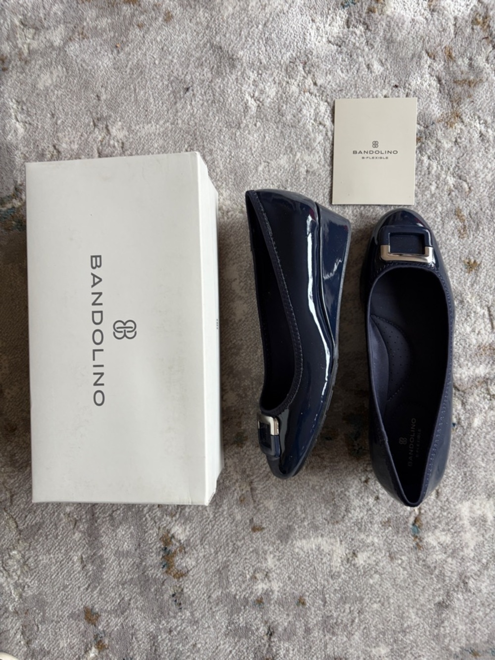 Bandolino Navy Patent Ballet Flats with Metallic Buckle
